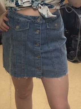 Garage Light Blue Denim Button-Front Mini Skirt